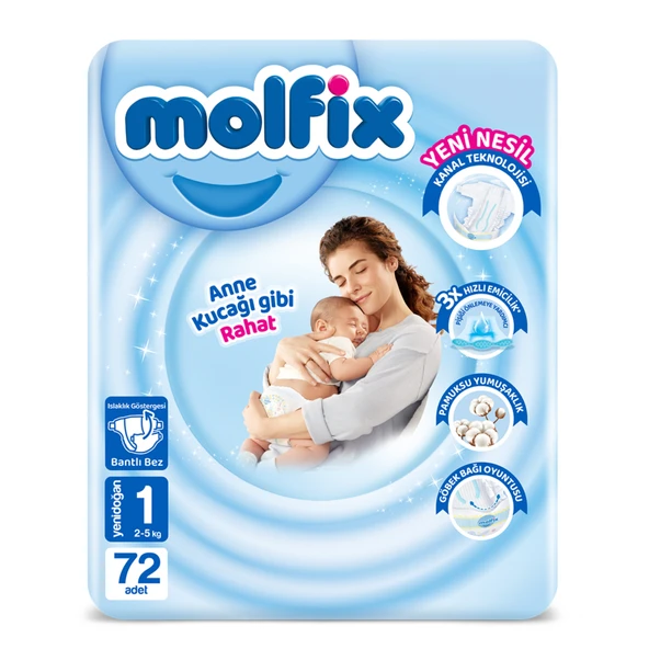 Molfix Avantajlı Paket 1 Beden Yenidoğan 2-5 Kg 72'li (4'li Paket) ürün görseli 1