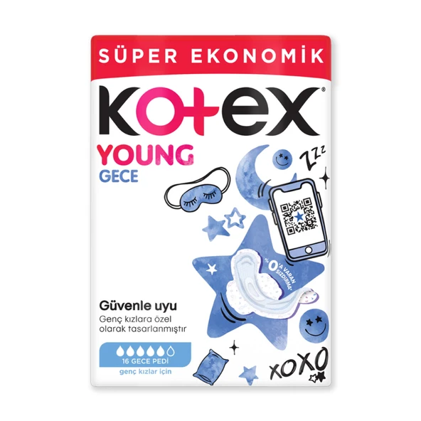 Kotex Young Ultra Süper Ekonomik Paket Gece 16'lı (5'li Paket) ürün görseli 1