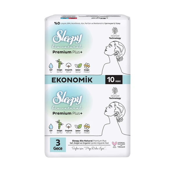 Sleepy Bio Premium Eco Hijyenik Ped Gece 10'lu (5'li Paket) ürün görseli 1
