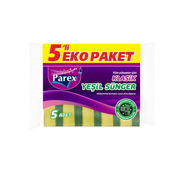 Parex Klasik Yeşil Düz Sünger 5'li Eko Paket (8'li Paket) ürün görseli 1