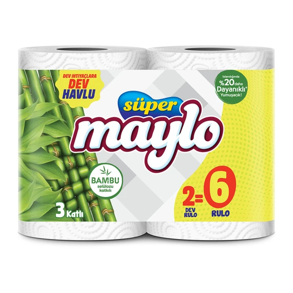Süper Maylo Bambu Katkılı Dev Havlu 2=6 Rulo (4'li Paket) ürün görseli 1