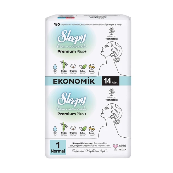 Sleepy Bio Premium Eco Hijyenik Ped Normal 14'lü (3'li Paket) ürün görseli 1