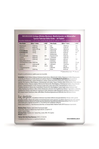 Neurozan Vitabiotics Original 30 Tablet - Resim 3