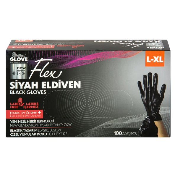 Flex Eldiven Siyah L Beden 100'Lü (4'li Paket) ürün görseli 1