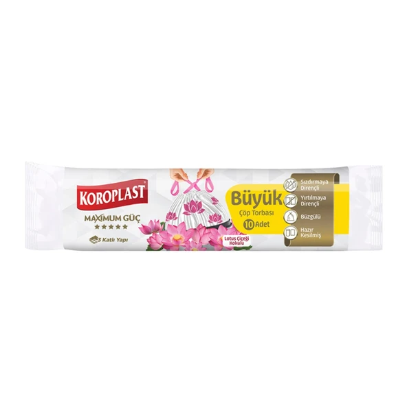 Koroplast Lotus Çiçeği Büzgülü Büyük Çöp Torbası 10'lu (3'li Paket) ürün görseli 1