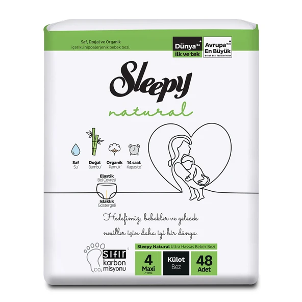 Sleepy Natural Kulot Bez 4 Beden Maxı 7-14 Kg 48'Lı (8'li Paket) ürün görseli 1