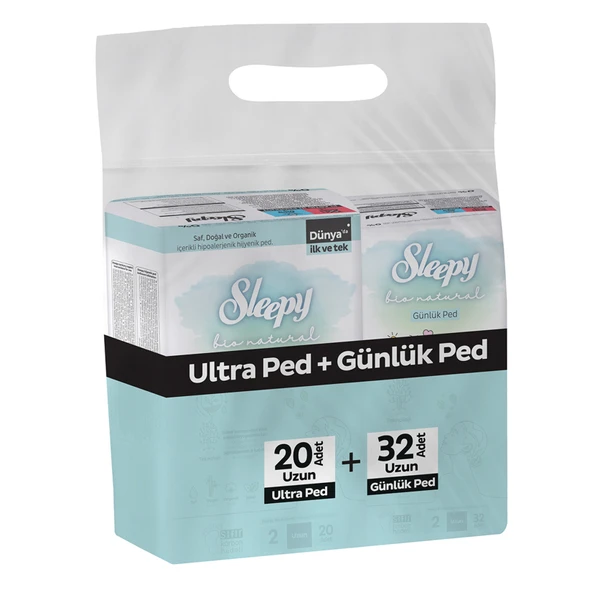 Sleepy Bio Ultra Uzun Ped 20'li + Günlük Ped 32'li (2'li Paket) ürün görseli 1
