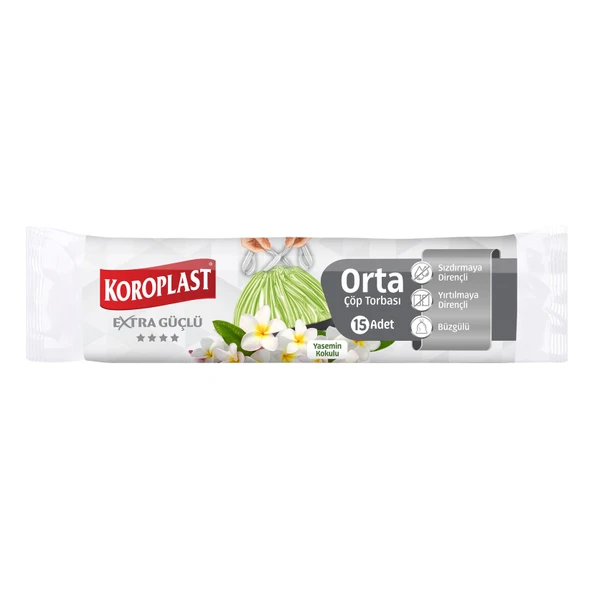 Koroplast Büzgülü Çöp Torbası Yasemin Kokulu Orta Boy 15'li (5'li Paket) ürün görseli 1