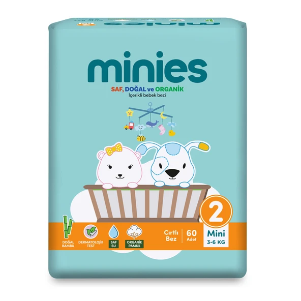 Minies Bebek Bezi Mini 2 Beden 3-6 Kg 60 Adet (6'li Paket) ürün görseli 1
