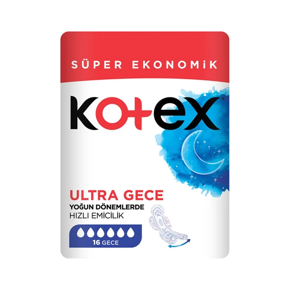 Kotex Ultra Süper Ekonomik Paket Gece 16'lı (5'li Paket) ürün görseli 1