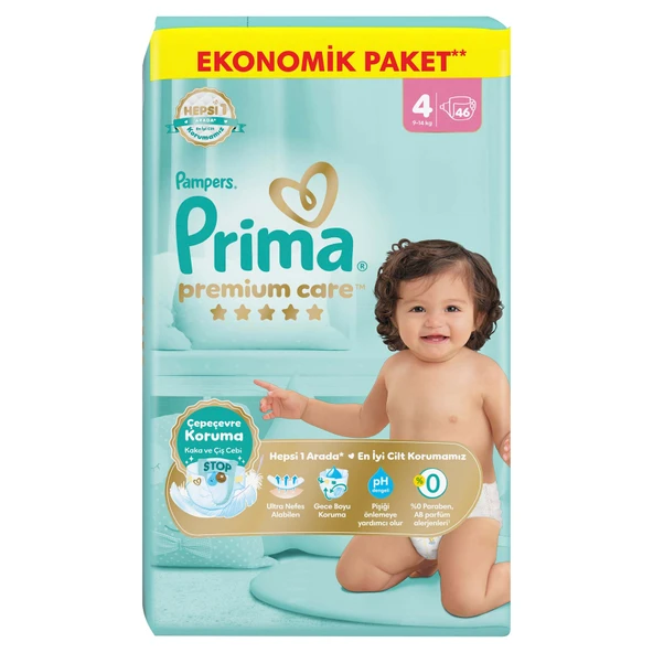 Prima Bebek Bezi Premium Care 4 Numara 46'lı 9-14 kg Ekonomik Paket ürün görseli 1