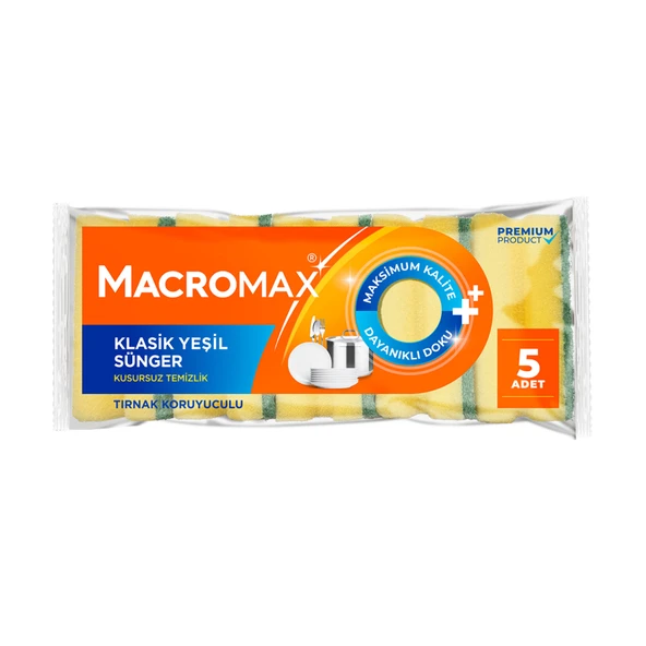 Macromax Klasik Yeşil Oluklu Sünger 5'li (6'li Paket) ürün görseli 1