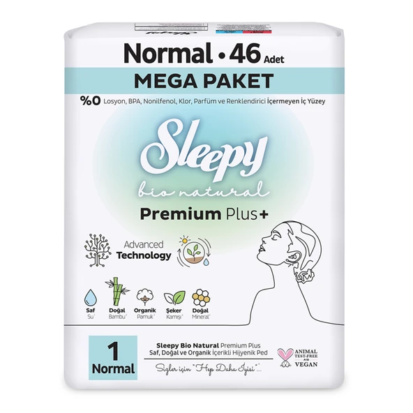 Sleepy Bio Natural Mega Normal Hijyenik Ped 46'lı (5'li Paket) ürün görseli 1