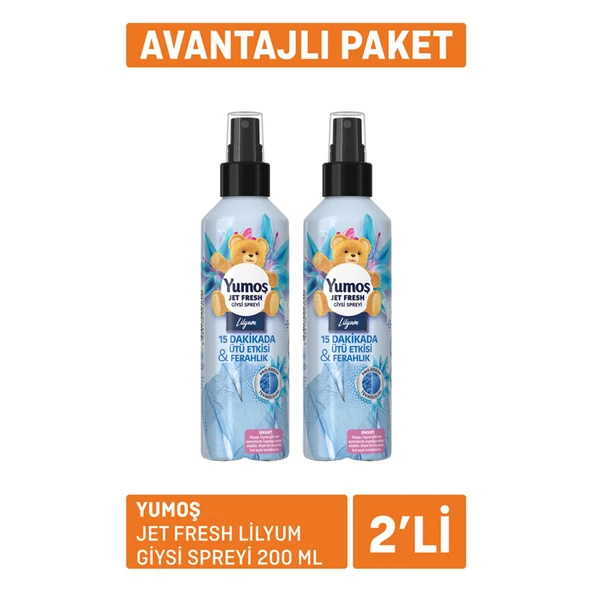 Yumoş Jet Fresh Lilyum Giysi Spreyi 2X200 Ml (8'li Paket) ürün görseli 1