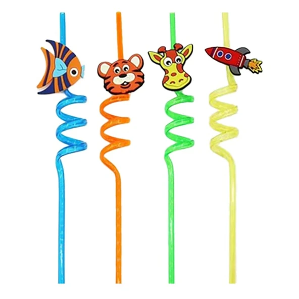 Topstar Figürlü Spiralli Renkli Pipet 4'lü (8'li Paket) ürün görseli 1