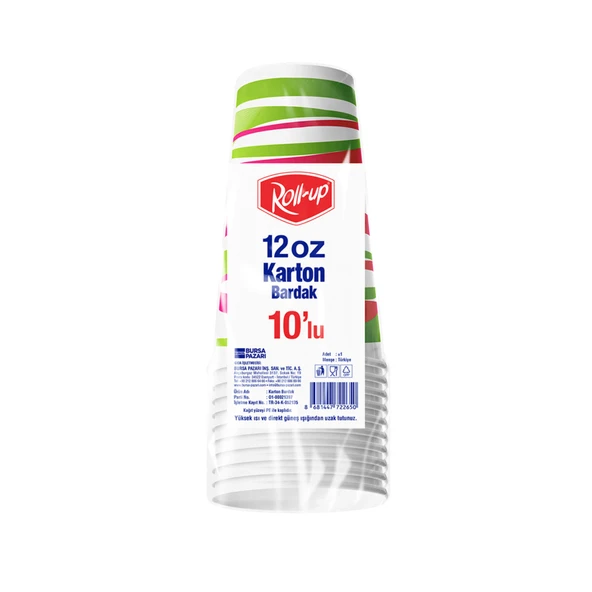 Roll-Up Karton Bardak 12 Oz 10'lu (8'li Paket) ürün görseli 1