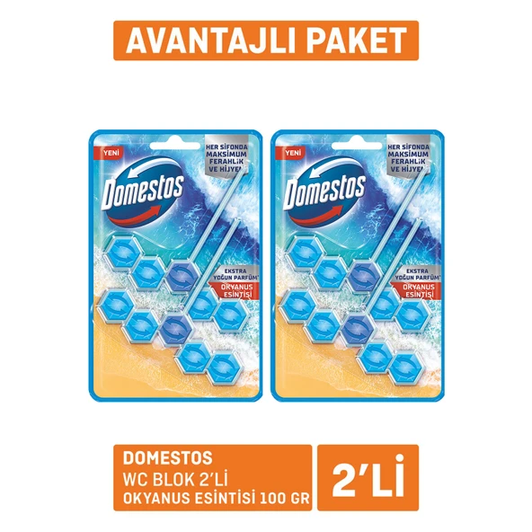 Domestos Wc Blok 2'li Okyanus Ferahlığı 2 x 100 G (8'li Paket) ürün görseli 1