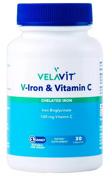Velavit V-Iron & Vitamin C İçeren Takviye Edici Gıda 30 Tablet ürün görseli 1