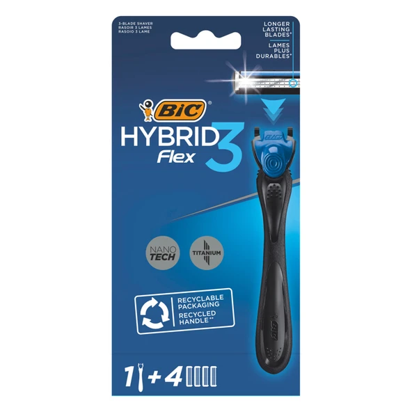 BIC Hybrid 3 Flex Sistem Tıraş Bıçağı 1 Sap + 4 Yedek Kartuş (6'li Paket) ürün görseli 1