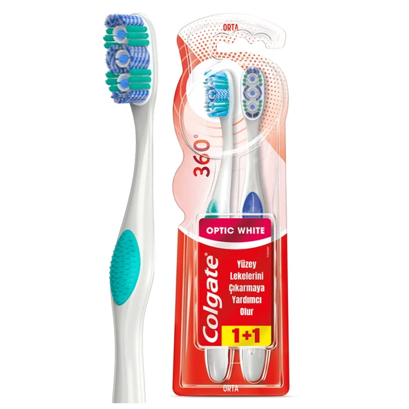 Colgate 360 Optik Beyaz Orta Diş Fırçası 1+1 (8'li Paket) ürün görseli 1
