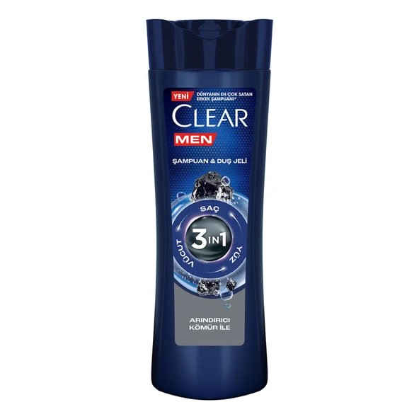 Clear Men 3 in 1 Şampuan & Duş Jeli Arındırıcı Kömür Saç Yüz Vücut İçin 350 ml (6'li Paket) ürün görseli 1