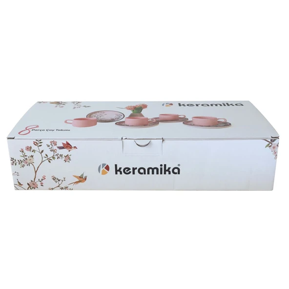 Keramika Kuş Dekorlu Stackable Çay Takımı 8 Parça (5'li Paket) ürün görseli 1