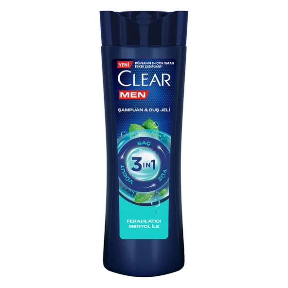 Clear Men 3 in 1 Şampuan & Duş Jeli Ferahlatıcı Mentol Etkisi Saç Yüz Vücut İçin 350 ml (7'li Paket) ürün görseli 1
