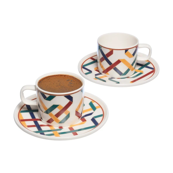 Güral Porselen Çizgisel Türk Kahve Fincan Seti 4 Parça (3'li Paket) ürün görseli 1