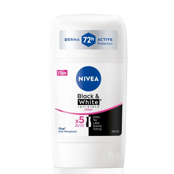 NIVEA Kadın Stick Deodorant Black&White Clear 72 Saat Anti-perspirant Koruma 50ml (2'li Paket) ürün görseli 1