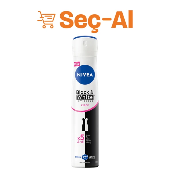NIVEA Kadın Sprey Deodorant Black&White Invisible Clear 200ml (3'li Paket) ürün görseli 1