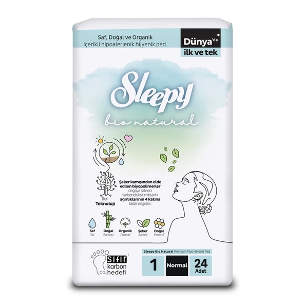 Sleepy Bio Natural Süper Normal Hijyenik Ped 24'lü (5'li Paket) ürün görseli 1