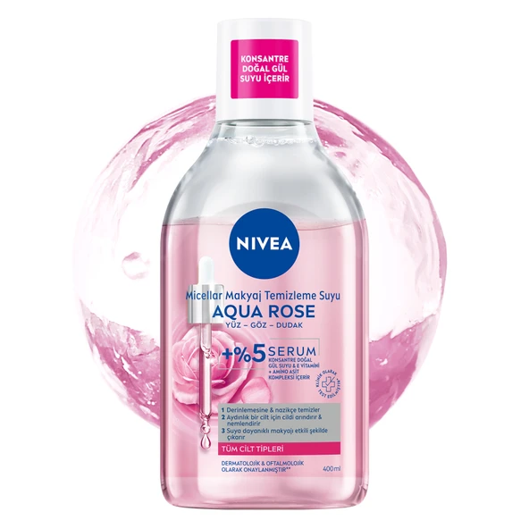 NIVEA Aqua Rose Micellar Gül Suyu İçeren Çift Fazlı Makyaj Temizleme Suyu 400ml (4'li Paket) ürün görseli 1