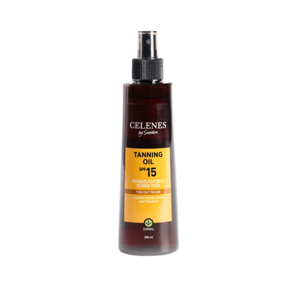 Celenes Herbal  Kakao ve Havuç Özlü Bronzlaştırıcı Güneş Yağı SPF 15+ 200 ml (4'li Paket) ürün görseli 1