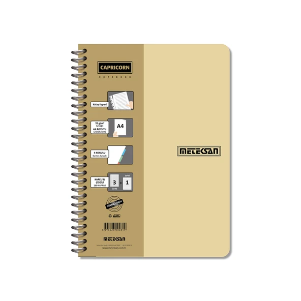 Meteksan A4 Capricorn 160 Yaprak Pet Spiralli Pp Kapak Defter (6'li Paket) ürün görseli 1