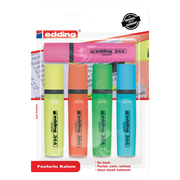 Edding 5'li Karışık Renk Fosforlu Kalem (4'li Paket) ürün görseli 1
