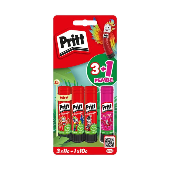 Pritt Stick Yapıştırıcı 3x11 G + 10 G (Pembe) (3'li Paket) ürün görseli 1
