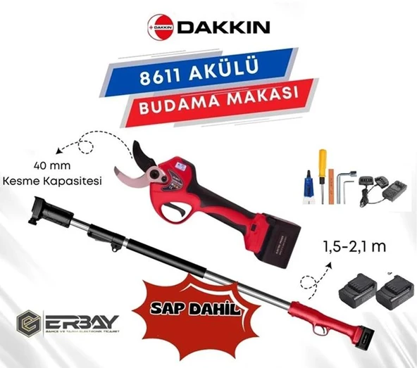 Dakkın 8611 Akülü Budama Makası 40mm Uzatma Aparatlı ürün görseli 1