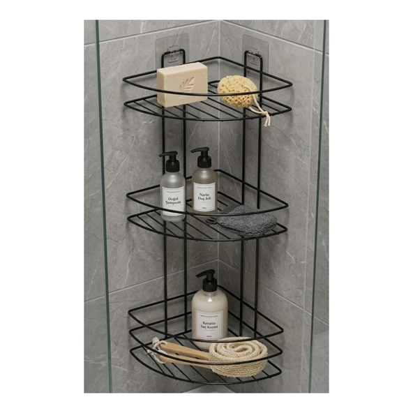 Farist Bath 3 Katlı Banyo Köşelik Siyah (2'li Paket) ürün görseli 1