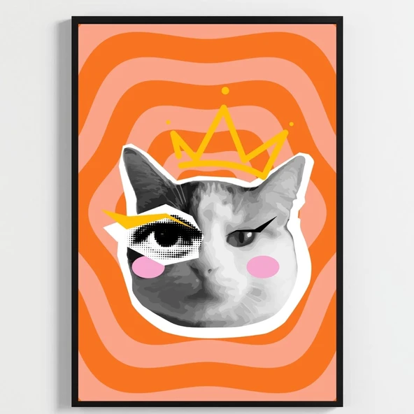 Besay Cool Cat | Renkli Genç Odası Duvar Dekorasyonu | Eğlenceli Kedi Ve Peace Temalı Estetik Tablo | 3'Lü Set A2 Çerçevesiz ürün görseli 1
