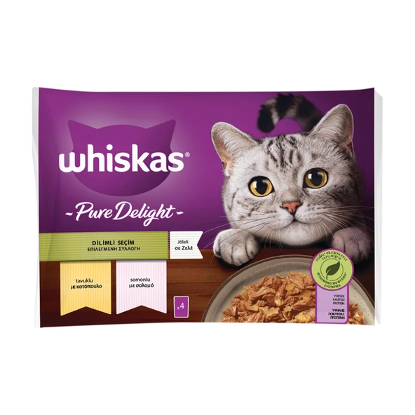 Whiskas Pure Delight Dilimli Seçim Tavuklu ve Somonlu Poşet Yaş Mama 340  G (7'li Paket) ürün görseli 1