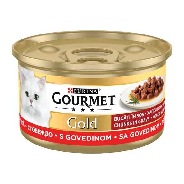 Gourmet Gold Soslu Sığır Etli Yaş Kedi Maması Konserve 85 G (8'li Paket) ürün görseli 1