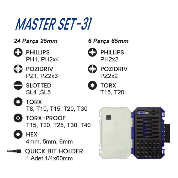EXEN EX 8031 Master Set-31 Parça Bits Uç Seti - Resim 2