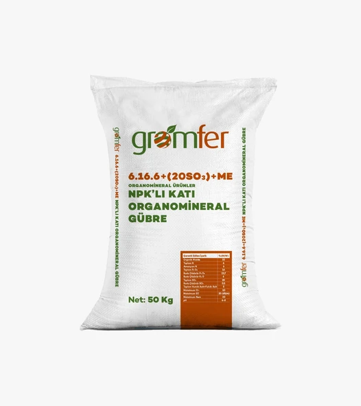 6.16.6+20SO3+ME ORGANOMİNERAL GÜBRE 50KG ürün görseli 1