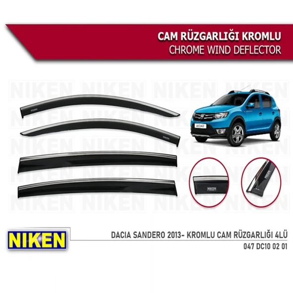 CAM RÜZGARLIĞI NİKEN KROMLU DACİA SANDERO 2013-2020 4LÜ ürün görseli 1