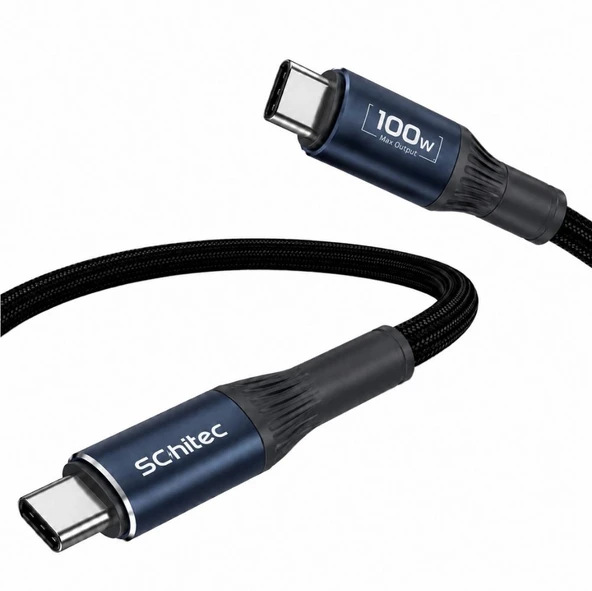 SChitec 100W Type-C to Type-C Süper Hızlı Data ve Şarj Kablosu Siyah 1.2 Metre HG/C-25100W12M ürün görseli 1