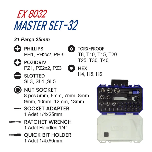 EXEN EX 8032 Master Set-32 Parça Bits Uç Seti - Resim 2