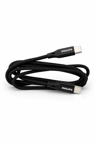 Philips DLC5531C/00 USB-C to USB-C Örgülü Hızlı Şarj ve Data Kablosu, 480 Mbps, 1 Metre, Siyah ürün görseli 1