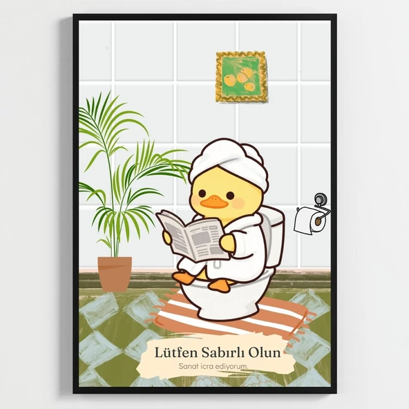 Besay Bornozlu Ördek | Eğlenceli Banyo ve Tuvalet Duvar Dekorasyonu | Mizahi Gazete Okuyan Ördek Posteri | A3 Tekli Çerçevesiz ürün görseli 1