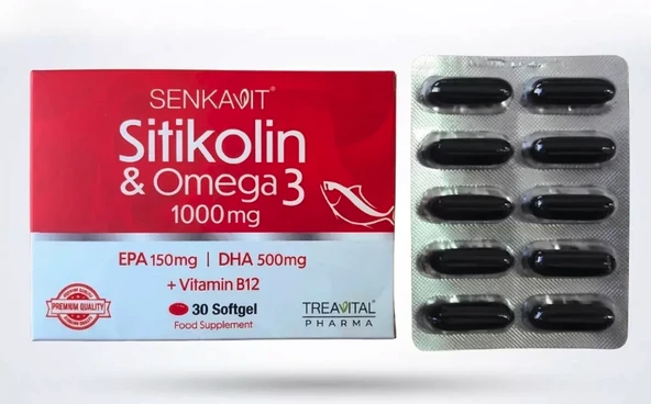 Senkavit Sitikolin + Omega 3 + Vitamin B12 30 Kapsül ürün görseli 1