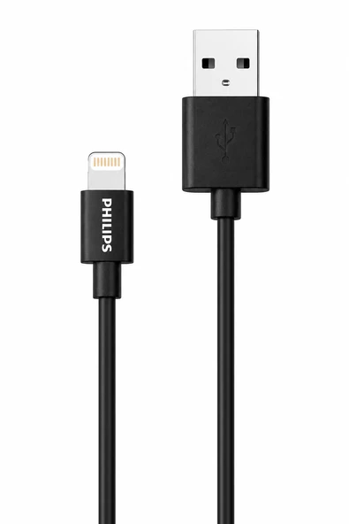Philips DLC3104V/00 MFi Lisanslı USB-A to Lightning Hızlı Şarj ve Data Kablosu 1.2m Siyah ürün görseli 1